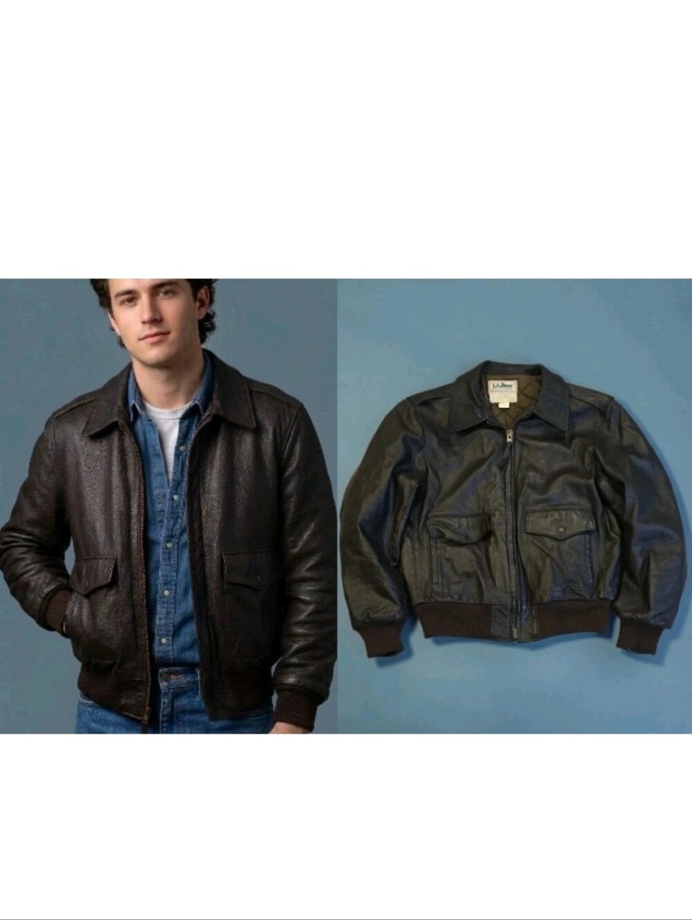 Vtg 80's L.L. Bean Flying Tiger Goatskin Length Bomber Jacket Quilted Lined! 42